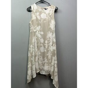 Chaps Dress Womens 6 Beige White Floral A-Line Sleeveless Asymmetrical Hem Lined